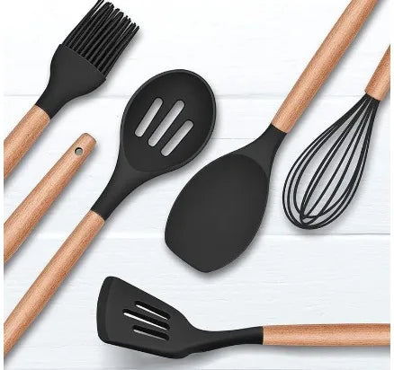 Kit de Utensílios de Cozinha - 12 Peças de Silicone + Brinde: Kit com 2 Garrafas (900ml e 300ml)